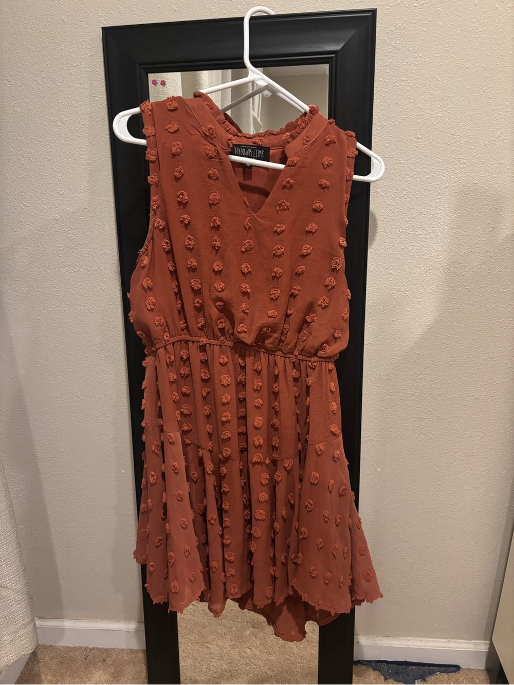Sweet Wanderer Rust Pom-Pom Sleeveless Mini Dress
